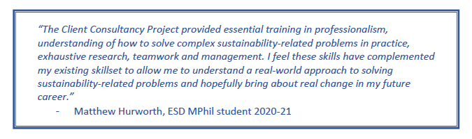 Quote regarding the CCP by Matthew Hurworth, ESD MPhil student 2020-21